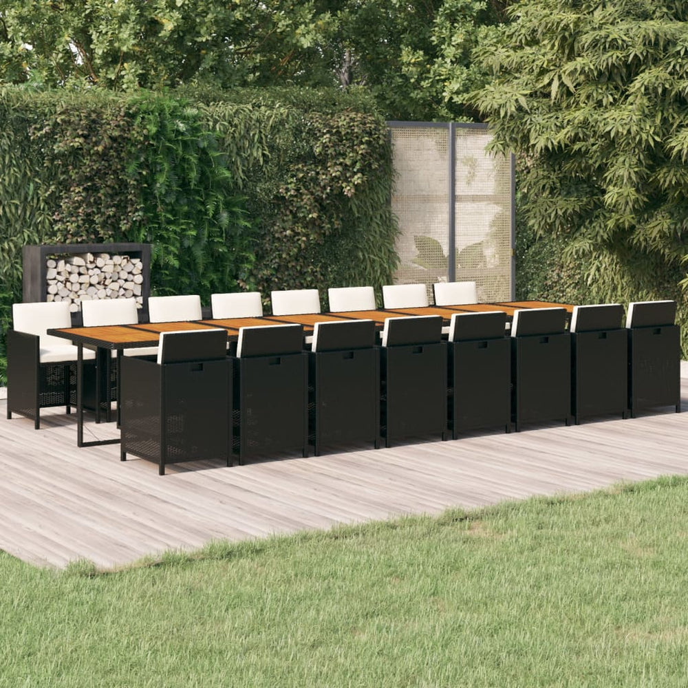 vidaXL 17-piece Garden Dining Set with Cushions Black Poly Rattan