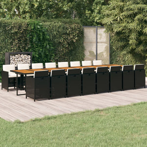 17-tlg. Garten-Essgruppe mit Kissen Schwarz Poly Rattan