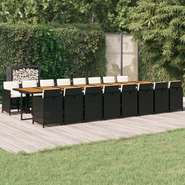 17-tlg. Garten-Essgruppe mit Kissen Schwarz Poly Rattan