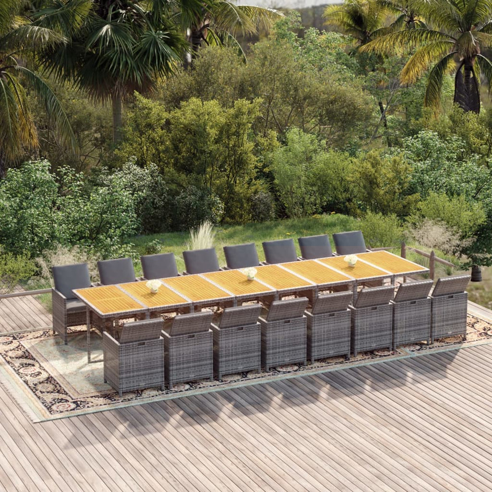 vidaXL 17-Piece Garden Dining Set with Cushions Grey Poly Rattan