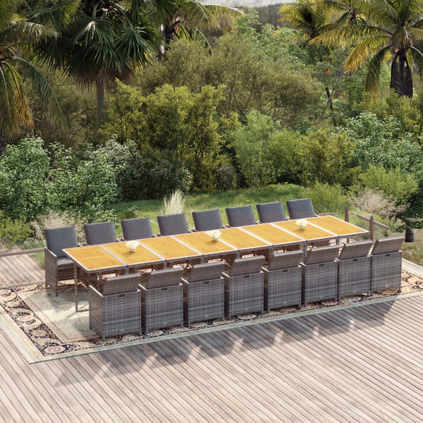 17-tlg. Garten-Essgruppe mit Kissen Grau Poly Rattan