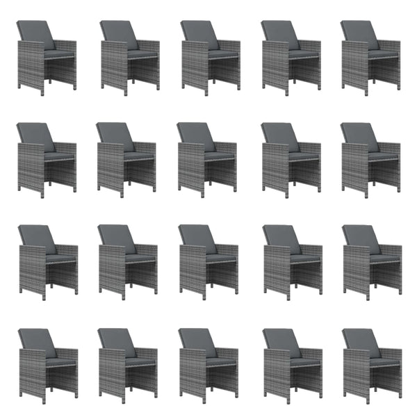 21-tlg. Garten-Essgruppe mit Kissen Grau Poly Rattan