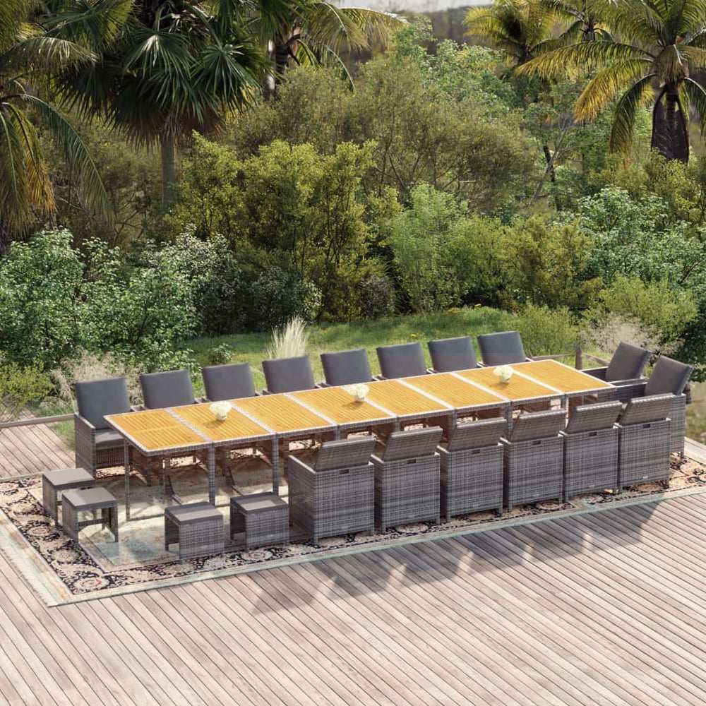 21-tlg. Garten-Essgruppe mit Kissen Grau Poly Rattan