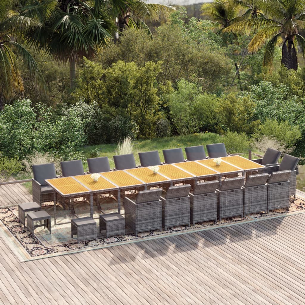 21-tlg. Garten-Essgruppe mit Kissen Grau Poly Rattan