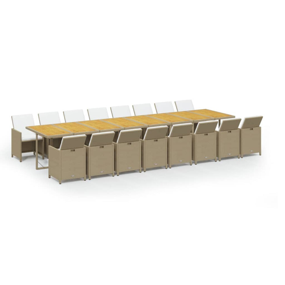 vidaXL 17-Piece Garden Dining Set with Cushions Beige Poly Rattan