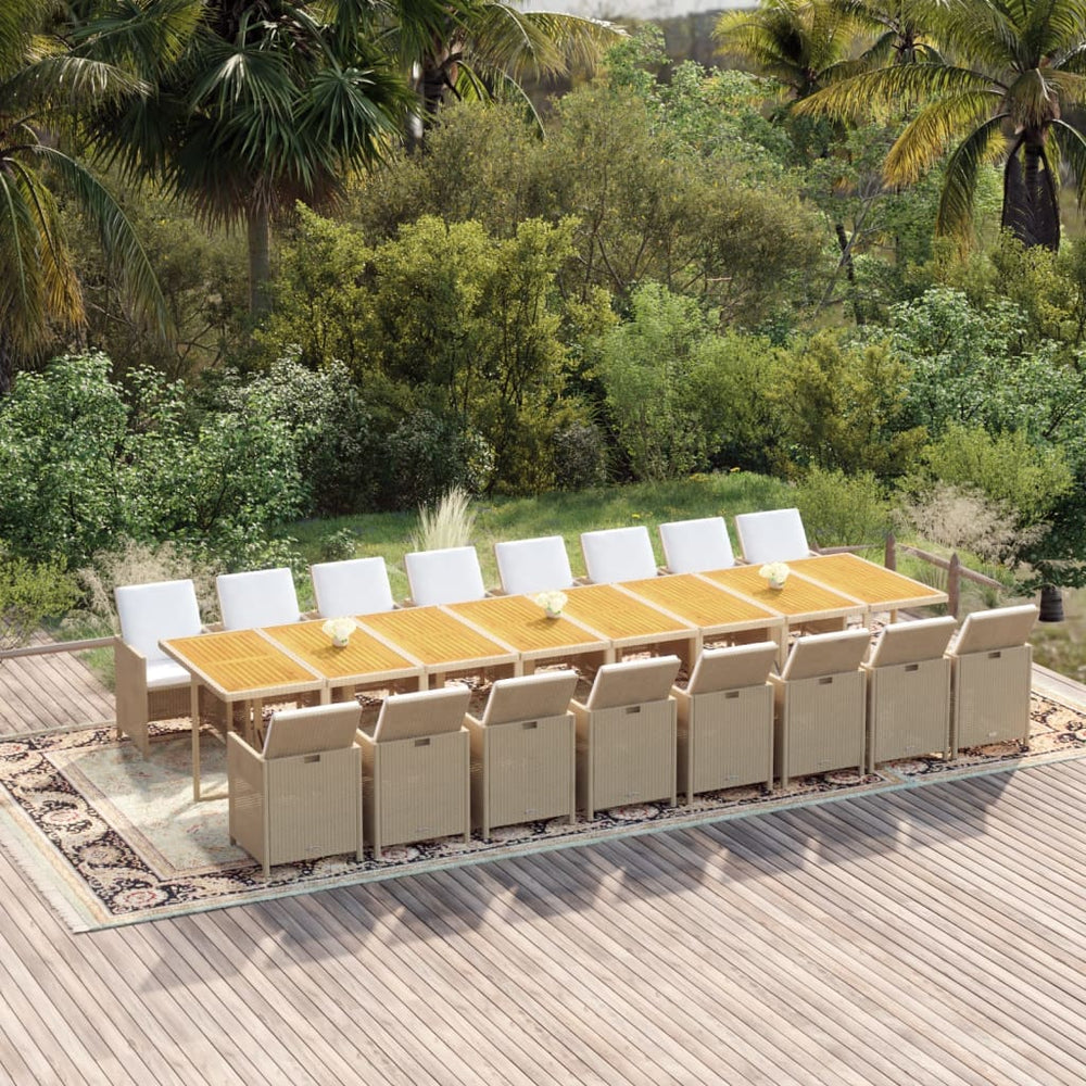 vidaXL 17-Piece Garden Dining Set with Cushions Beige Poly Rattan