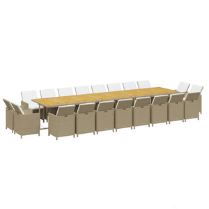 21-tlg. Garten-Essgruppe mit Kissen Poly Rattan Beige