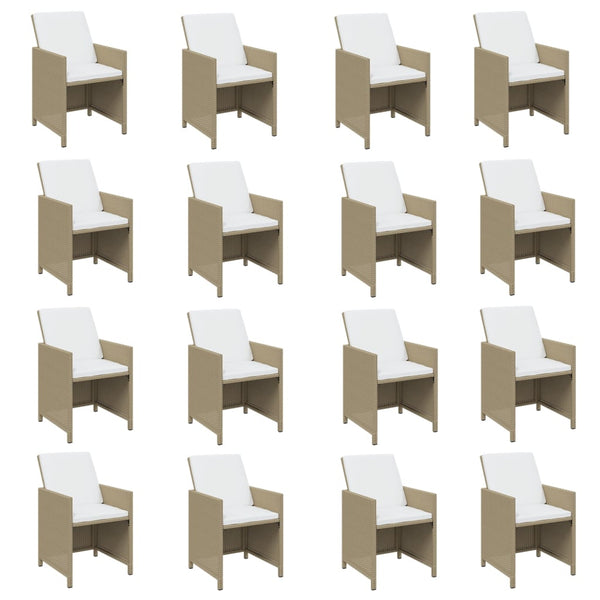 21-tlg. Garten-Essgruppe mit Kissen Poly Rattan Beige