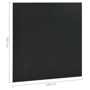 4-tlg. Raumteiler 2 Stk. Schwarz 160x180 cm Stahl