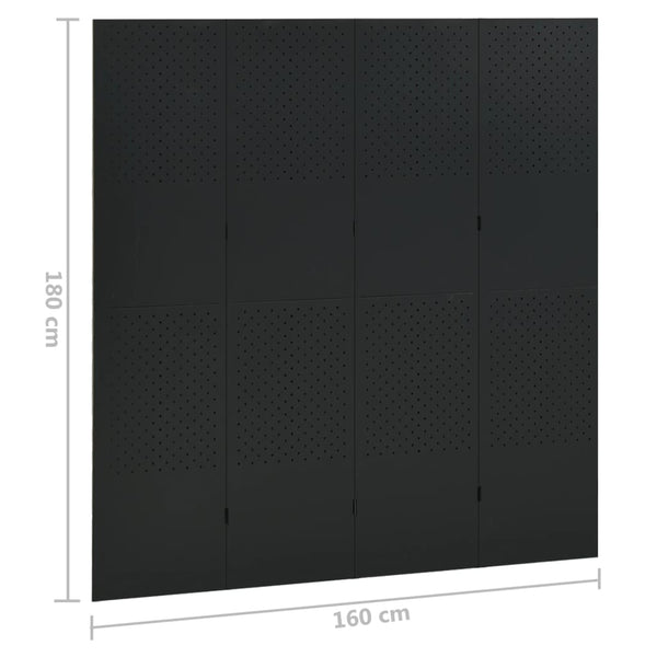 4-tlg. Raumteiler 2 Stk. Schwarz 160x180 cm Stahl