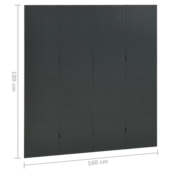 4-tlg. Raumteiler 2 Stk. Anthrazit 160x180 cm Stahl