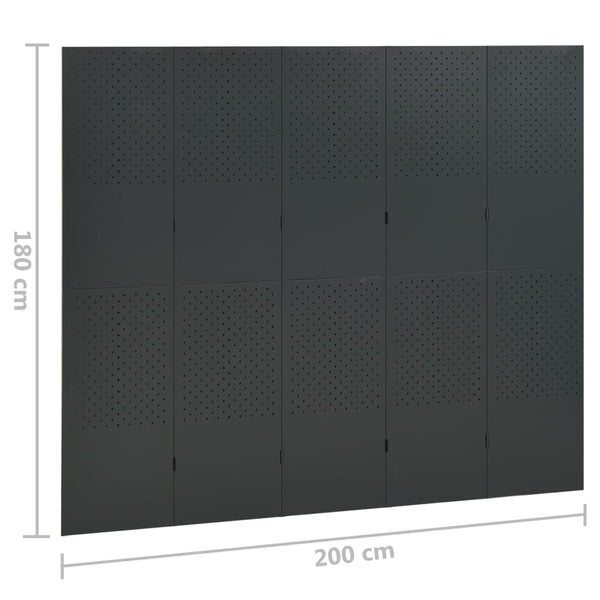 5-tlg. Raumteiler 2 Stk. Anthrazit 200x180 cm Stahl