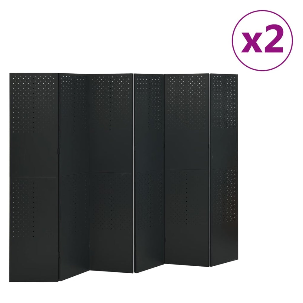 6-tlg. Raumteiler 2 Stk. Schwarz 240x180 cm Stahl