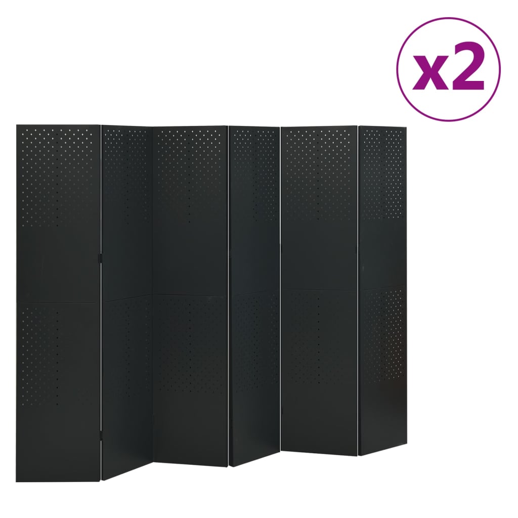 6-tlg. Raumteiler 2 Stk. Schwarz 240x180 cm Stahl