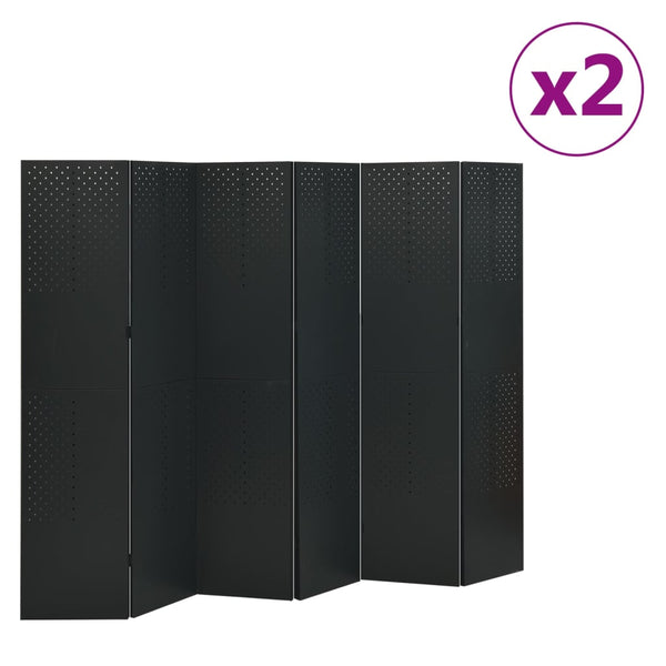 6-tlg. Raumteiler 2 Stk. Schwarz 240x180 cm Stahl