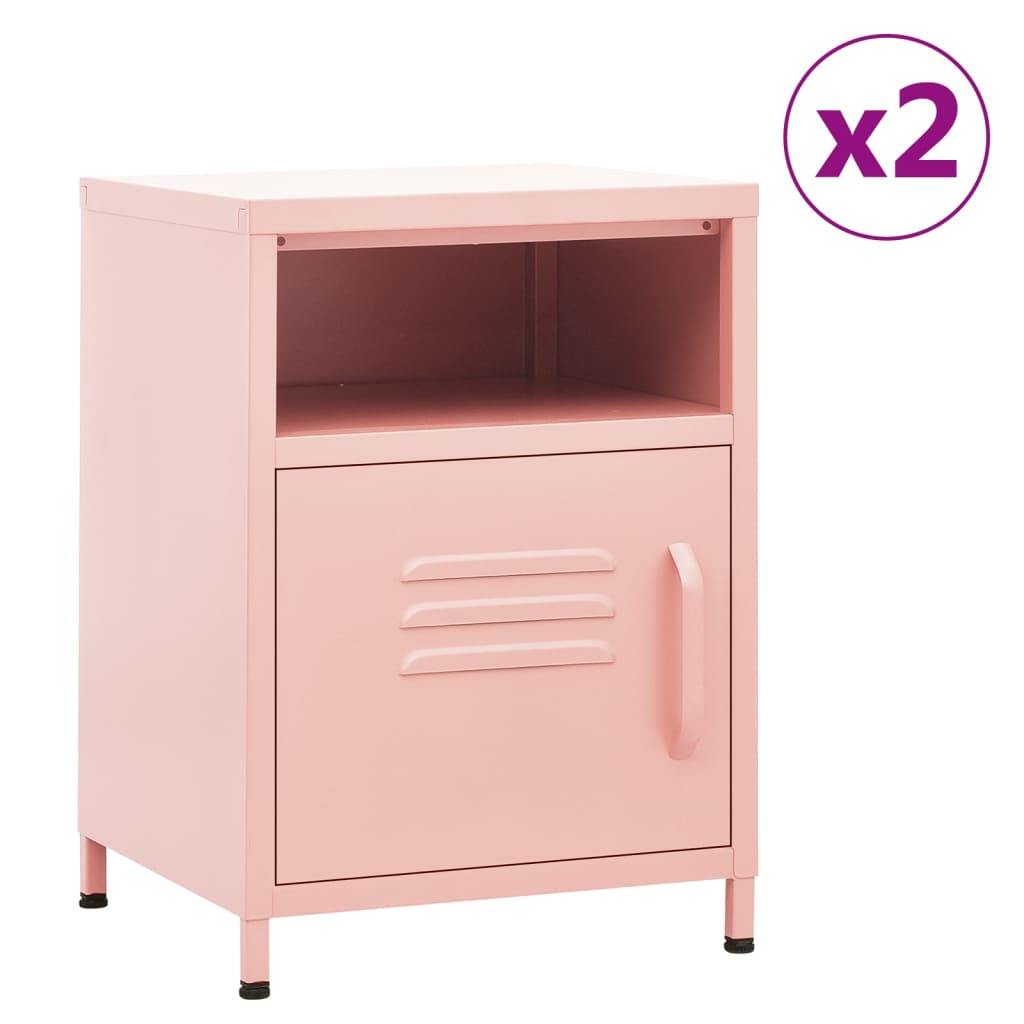 Nachttische 2 Stk. Rosa 35x35x51 cm Stahl