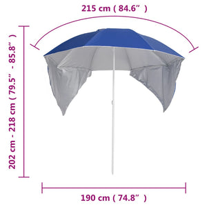Blauer Strandschirm mit Seitenteilen 215 cm
