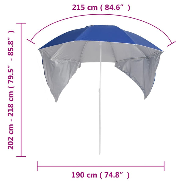 Blauer Strandschirm mit Seitenteilen 215 cm