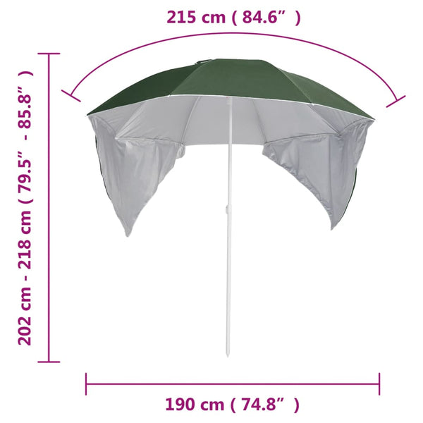 Grüner Strandschirm mit Seitenteilen 215 cm
