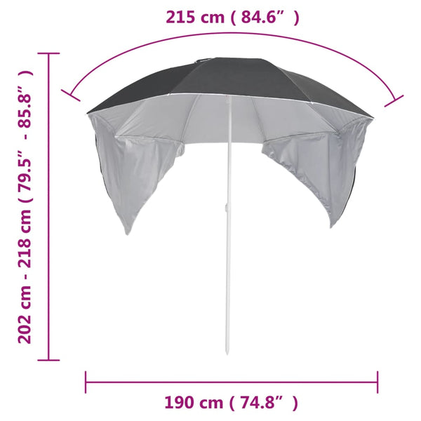 Anthrazit Strandschirm mit Seitenteilen 215 cm
