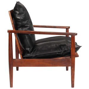 Schwarzes 2-Sitzer Sofa Echtleder Akazie