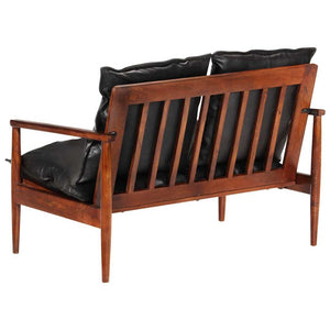 Schwarzes 2-Sitzer Sofa Echtleder Akazie