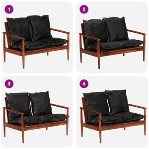 Schwarzes 2-Sitzer Sofa Echtleder Akazie