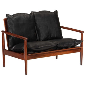 Schwarzes 2-Sitzer Sofa Echtleder Akazie