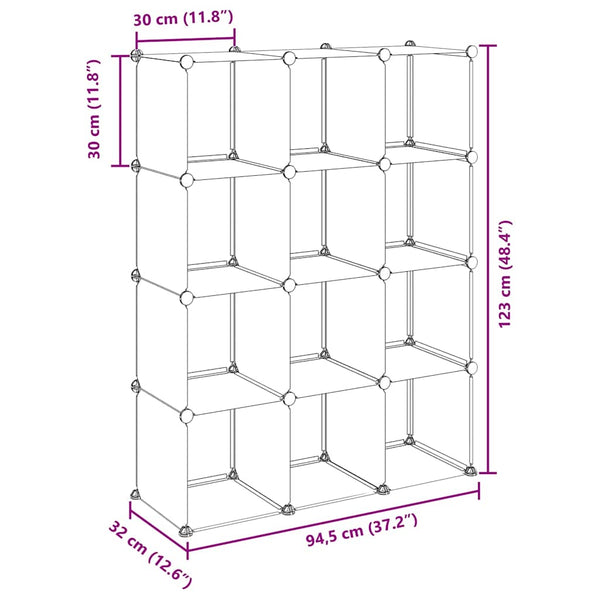 vidaXL Étagère de rangement modulaire à 12 casiers, Transparent, PP