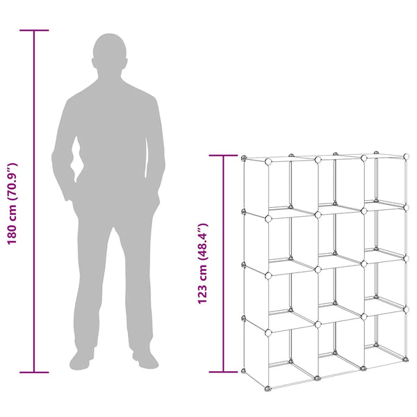 vidaXL Étagère de rangement modulaire à 12 casiers, Transparent, PP