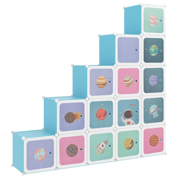 Modularer Kinderschrank mit 15 Würfeln, Blau