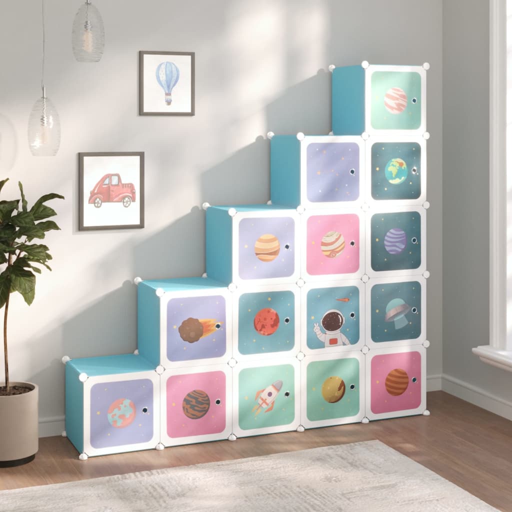 Modularer Kinderschrank mit 15 Würfeln, Blau