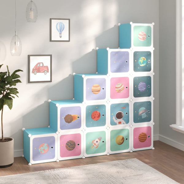 Modularer Kinderschrank mit 15 Würfeln, Blau
