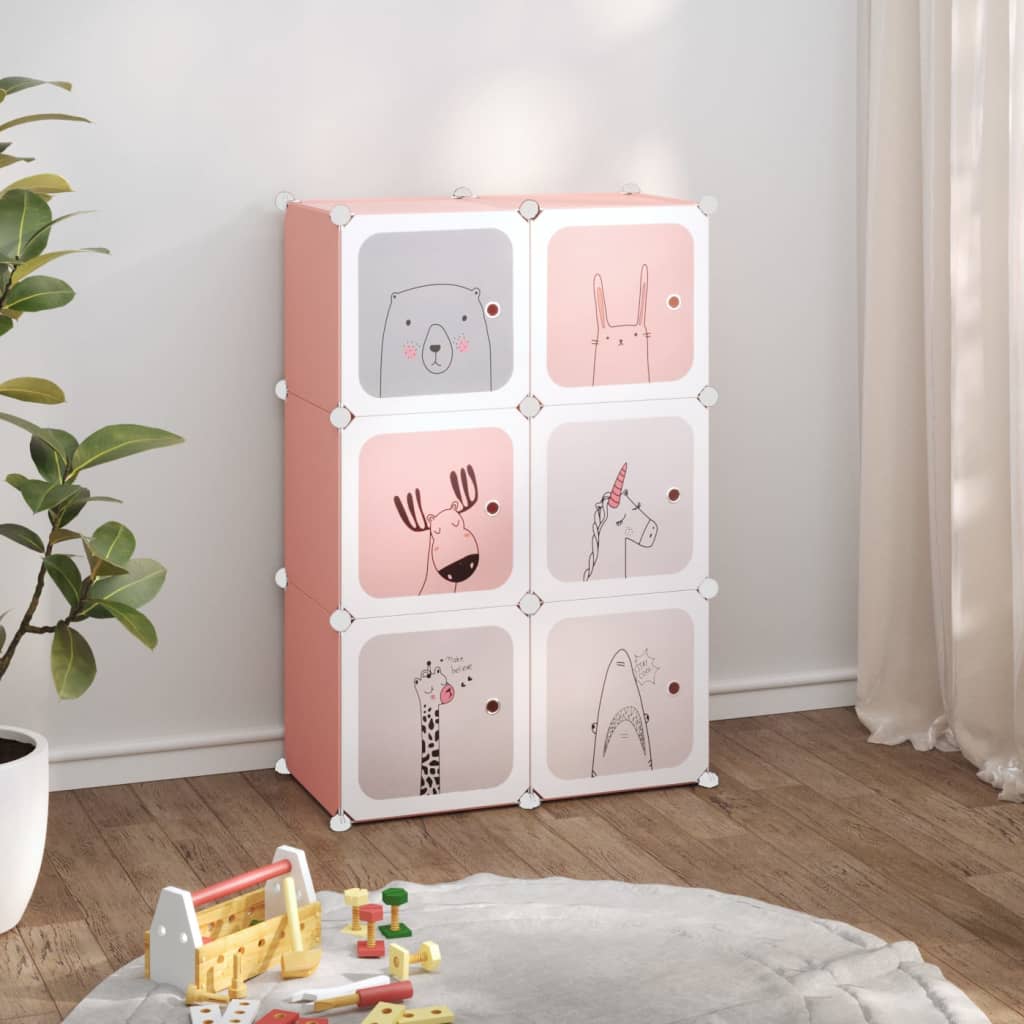 Modularer Kinderschrank mit 6 Würfeln, Rosa