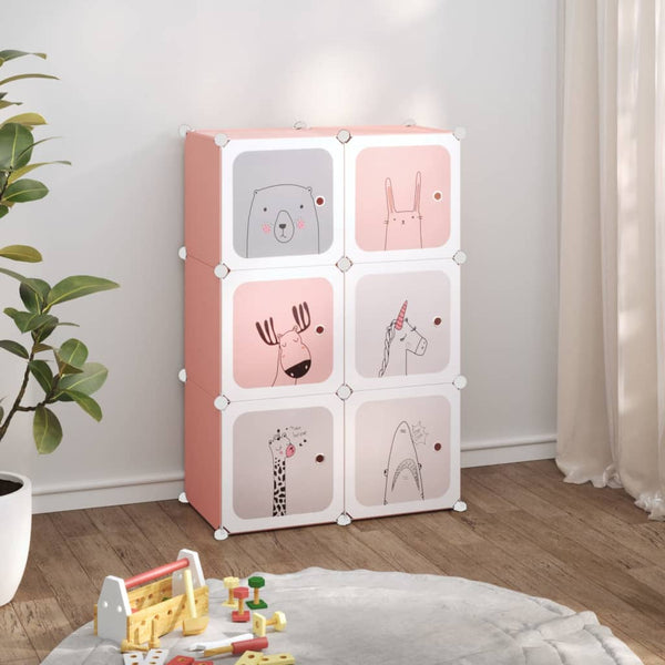 Modularer Kinderschrank mit 6 Würfeln, Rosa