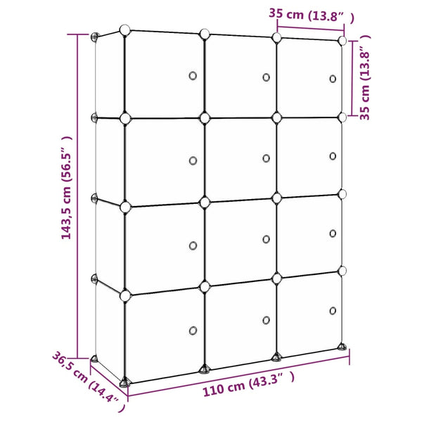 Modularer Kinderschrank mit 12 Würfeln - Grün