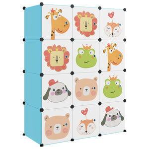 Modularer Kinderschrank mit 12 Würfeln, Blau