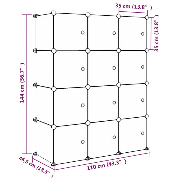 Modularer Kinderschrank mit 12 Würfeln, Blau