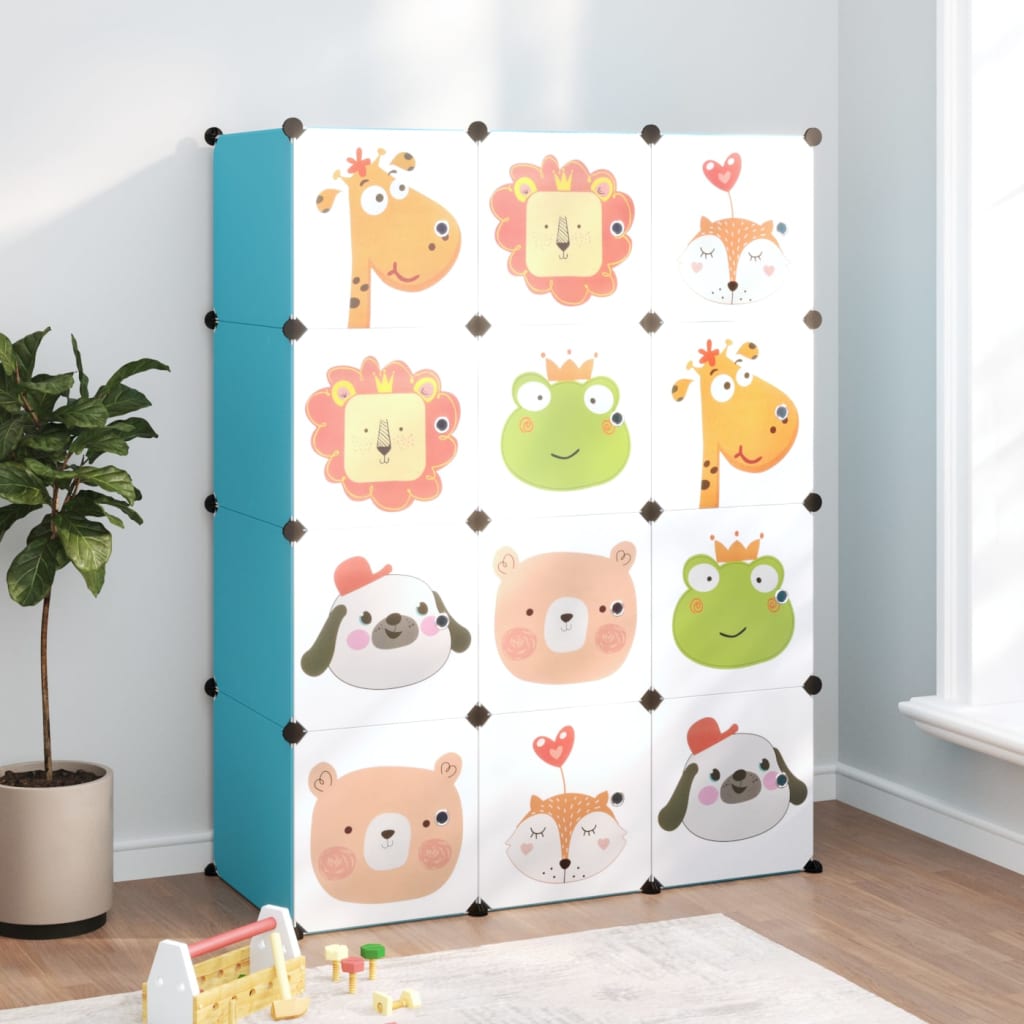 Modularer Kinderschrank mit 12 Würfeln, Blau