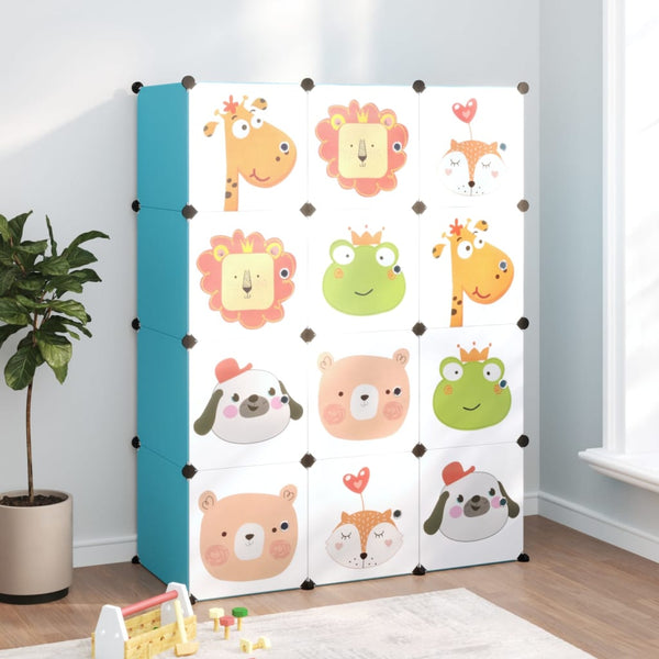 Modularer Kinderschrank mit 12 Würfeln, Blau