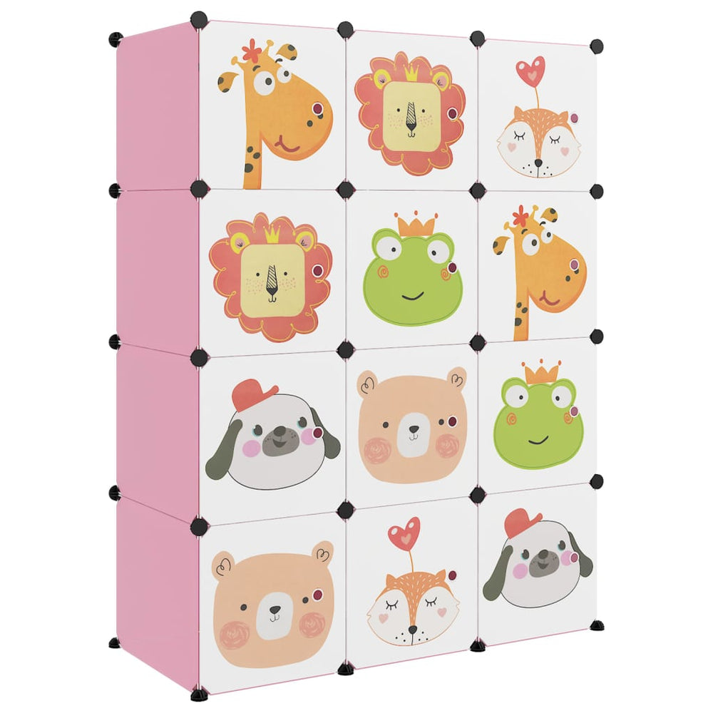 Modularer Kinderschrank mit 12 Würfeln, Rosa