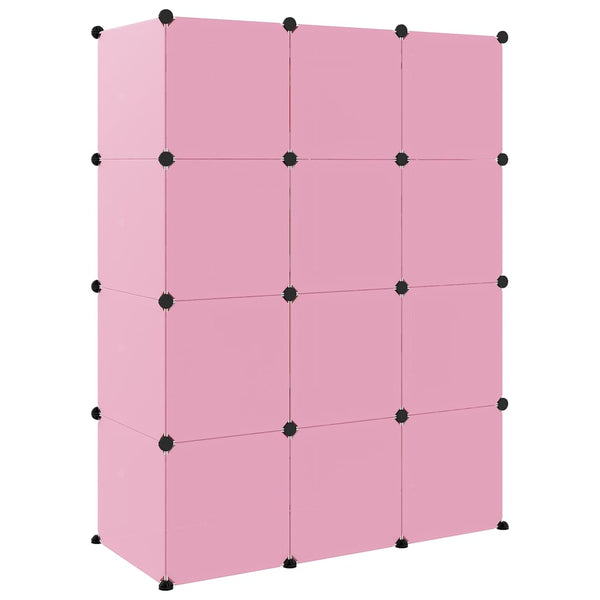 Modularer Kinderschrank mit 12 Würfeln, Rosa