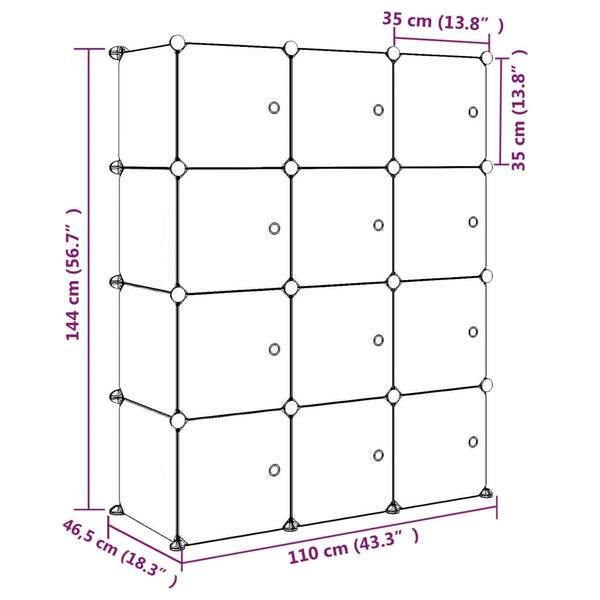 Modularer Kinderschrank mit 12 Würfeln, Rosa