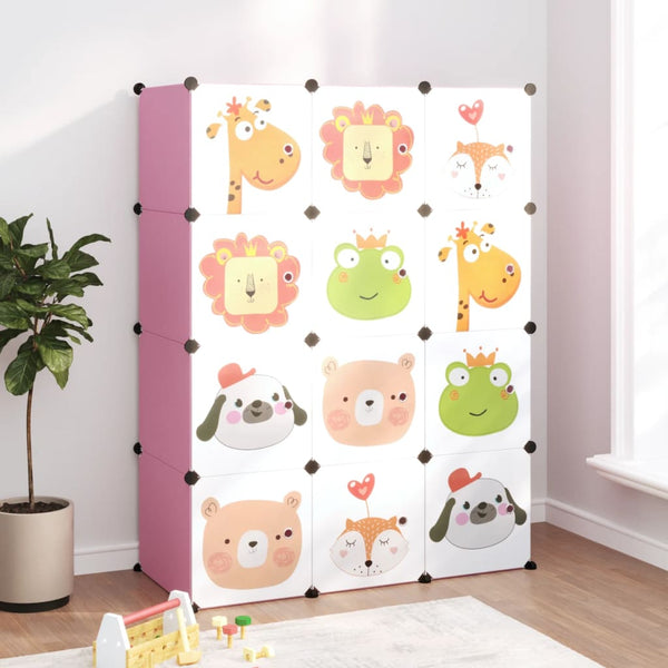 Modularer Kinderschrank mit 12 Würfeln, Rosa