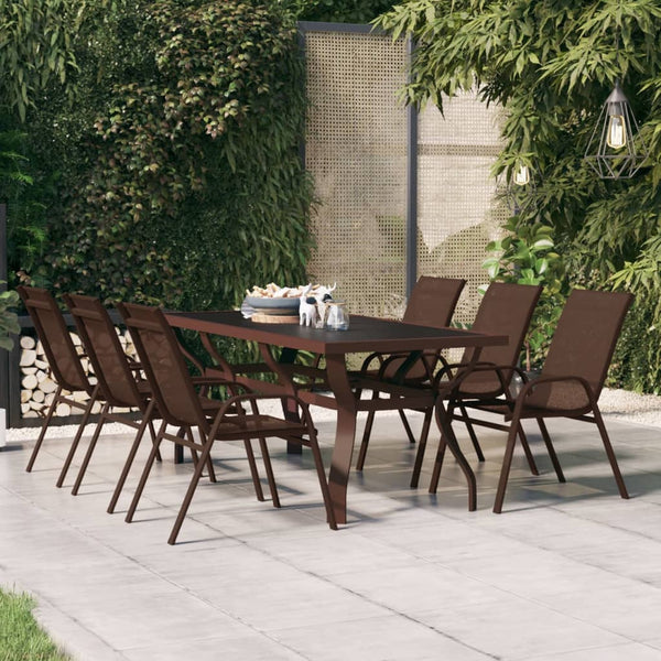Gartentisch Braun Schwarz 180 cm Stahl Glas