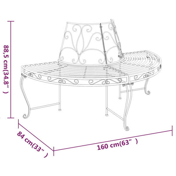 Baumbänke Halbrund 2 Stk. Ø160 cm Schwarz Stahl