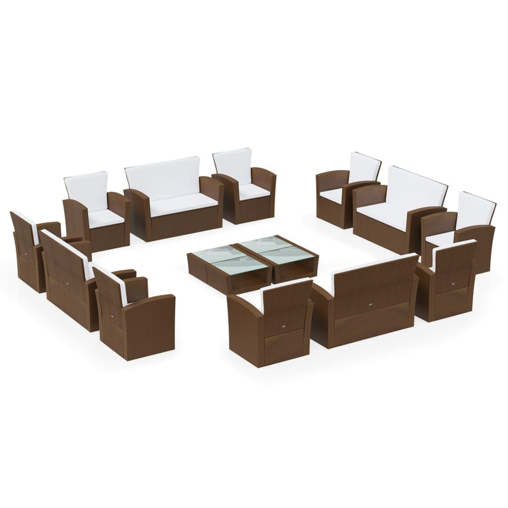 vidaXL Salon de jardin 16 pcs avec coussins résine tressée marron