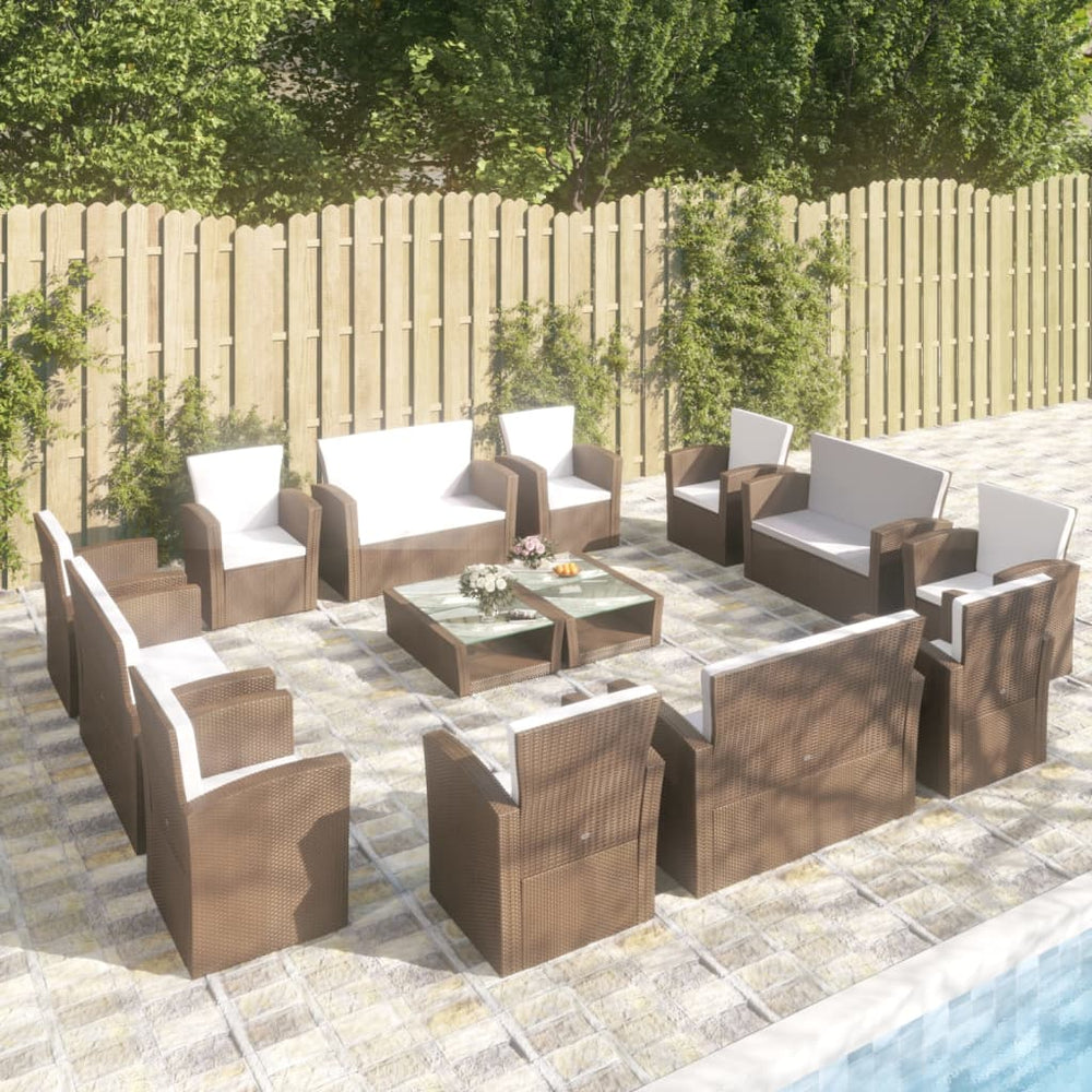 vidaXL Salon de jardin 16 pcs avec coussins résine tressée marron