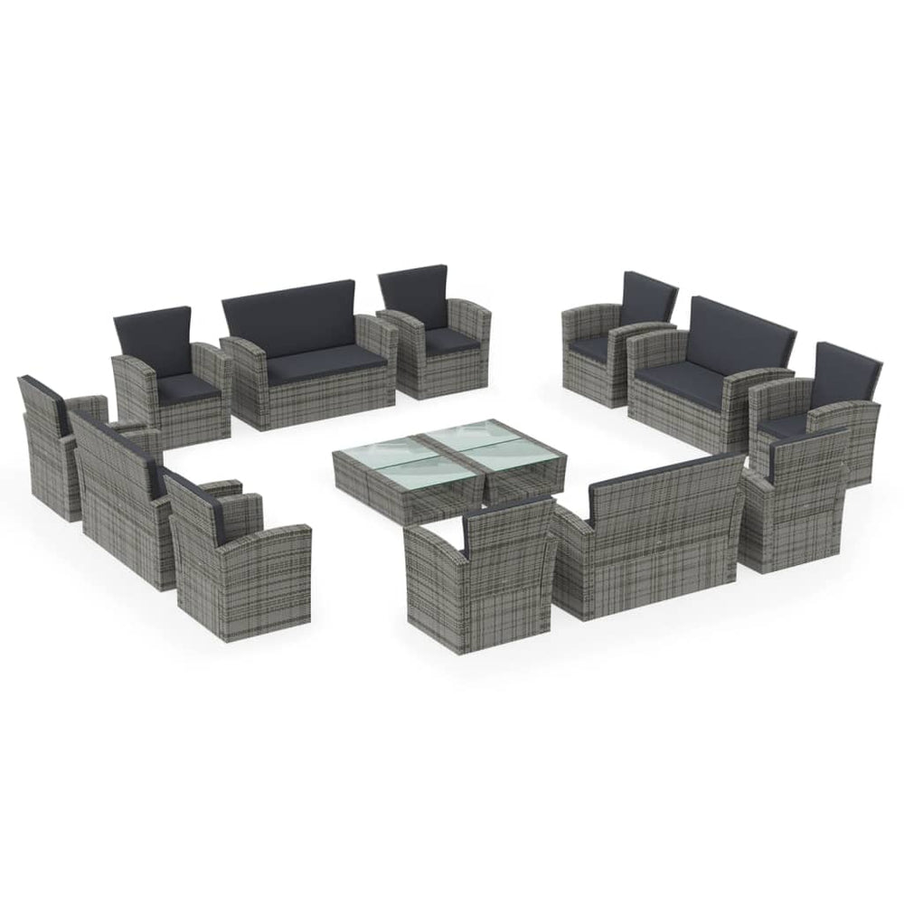vidaXL Salon de jardin 16 pcs avec coussins résine tressée Gris
