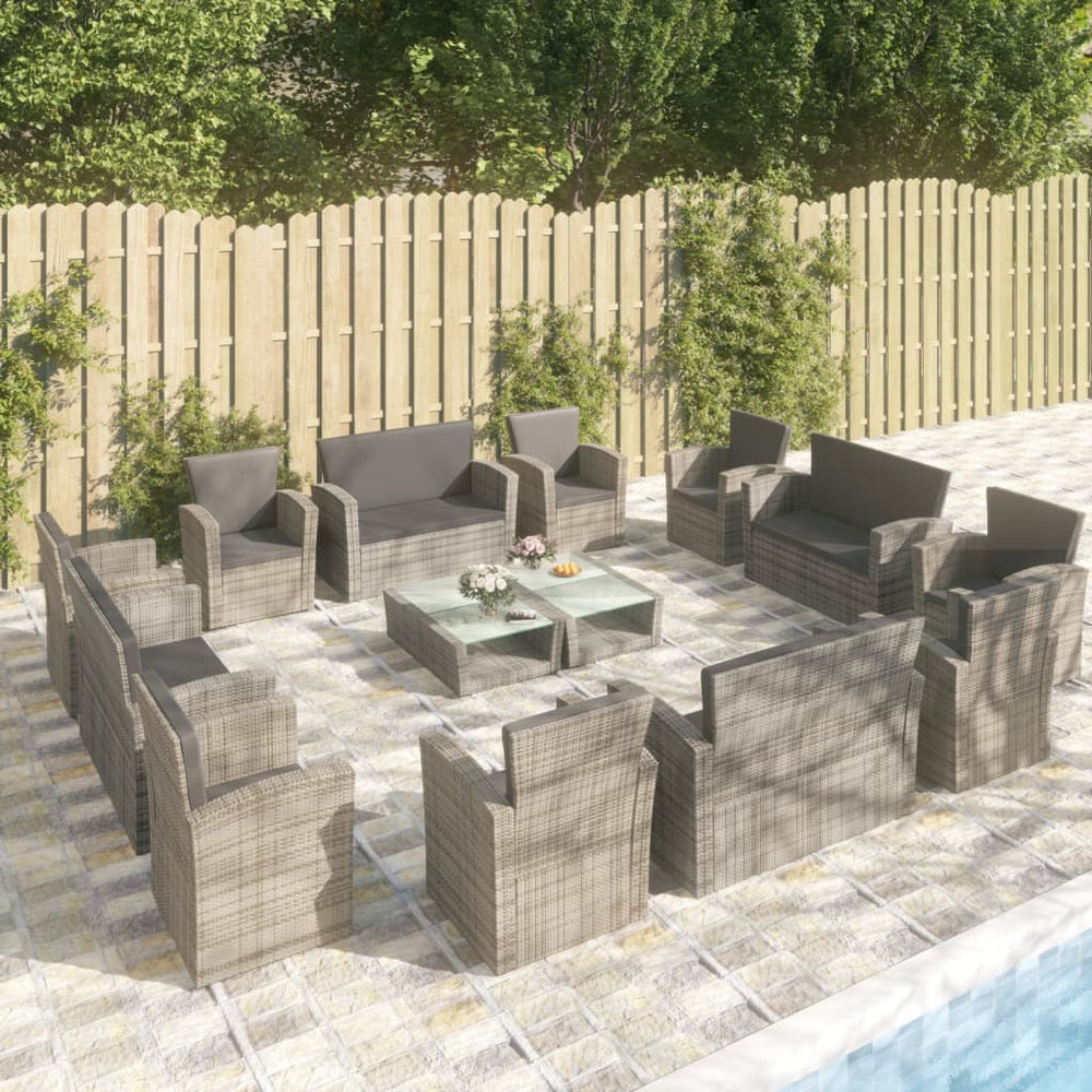 vidaXL Salon de jardin 16 pcs avec coussins résine tressée Gris